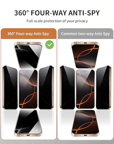 Image of 2 Pack 360 Degree for iPhone 14 Pro Max Privacy Screen Protector, 4-Way Private Anti-Spy Tempered Glass Film with Auto Alignment Dust Free Bubble Free, Anti-Scratch, 9H Hardness, Easy Install