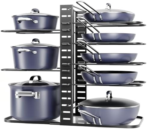 ORDORA Pots and Pans Organizer Under Cabinet 14.55 Height, Adjustable 8-Tier Pot Organizers inside Cabinet, Kitchen Organizers and Storage Fit 6-11 inch Lightweight Cookware