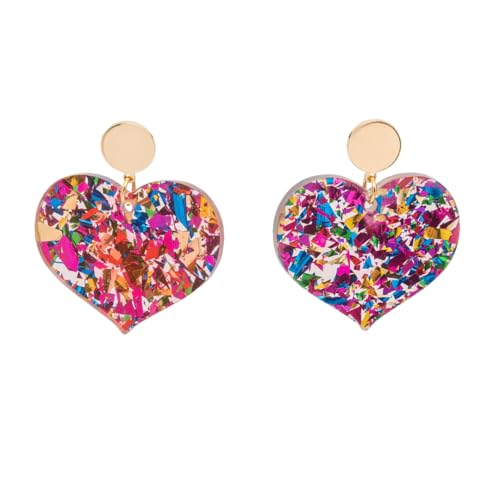 Pendientes de corazón con glitter multicolor CORA META – ¡brilla con amor y estilo! Un toque divertido, alegre y lleno de color para tus looks más atrevidos y originales – Pieza de Metacrilato