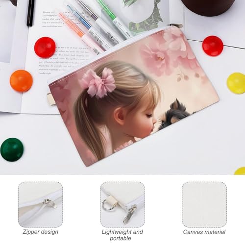 Best Friend Girl And Yorkie Coin Purse Canvas Change Pouch Portable Pocket Wallet Mini Storage Bag with Zippered Keychain3