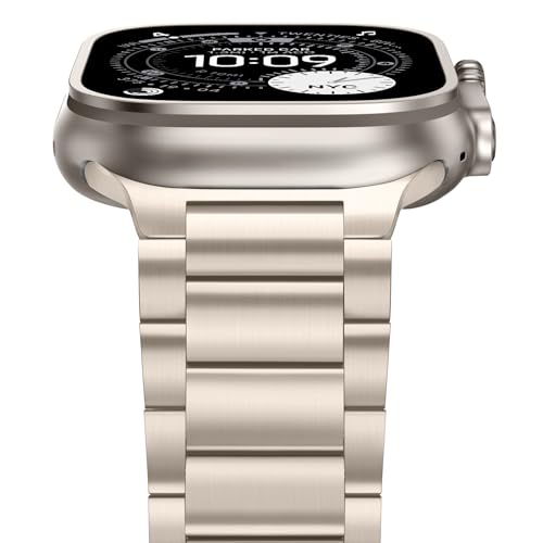Image of Anlinser Metal Bands Compatible with Apple Watch Band 49mm 46mm 45mm 44mm 42mm for Women Men, Stainless Steel Business Strap for iWatch Ultra 3 /2 /1 SE Series 11 10 9 8 7 6-1 (Starlight)