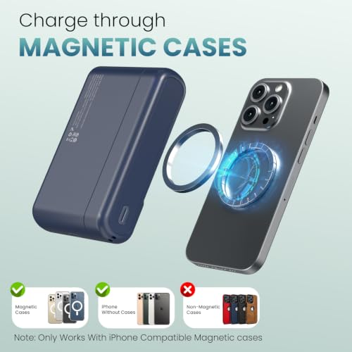 Image of Portronics Power Shutter Air 20K 20000mAh 15W Magnetic Wireless Fast Charging Powerbank with in-Built Type C Lanyard Cable, qi2 Certified, 22.5W Type C PD Output, Type C Bidirectional Port (Blue)
