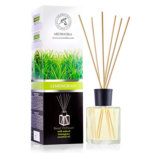 Raumduft Diffuser Lemongrass - Zitronengras 500ml - Glas - mit Naturreines Ätherisches Zitronengrasöl - Intensiv Raumduft - 0% Alkohol
