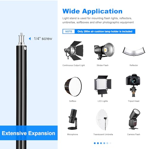 Image of 2pack Heavy Duty Light Stand 9.2ft / 110 inch Aluminum Spring Cushioned Tripod Lighting Stands Max Loading:10KG Adjustable 94cm-280cm with Carry Bag for Photography Softboxes Umbrella Studio Shooting
