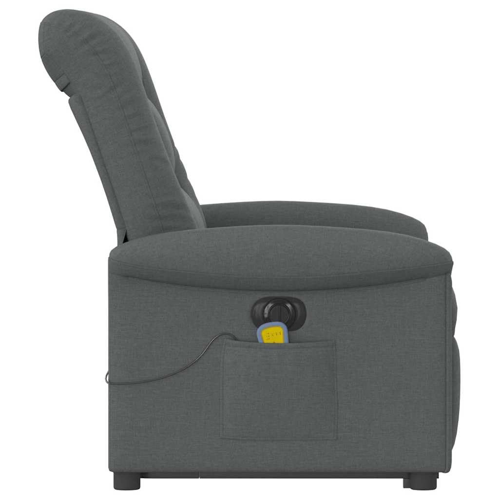 Sillón elevador eléctrico con masaje reclinable, color gris oscuro, de tela con 6 puntos, vibración y función de elevación, para un asiento cómodo y relajante