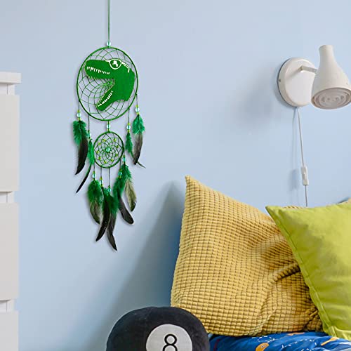 Basumee Dinosaur Dream Catcher For Kids Feather Dream Catchers Handmade Home Décor Wall Hanging With Double Ring For Nursery Bedroom Boy Birthday Gift, Green #TOP1