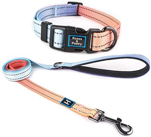 Roses&Poetry Reflective Dog Collar and Lead With Gradient Mistyrose,Adjustable Durable Puppy Collars Leash for Extra Small Dogs Mistyrose-XS)