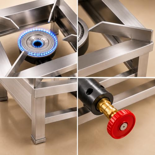 Image of Square Catering Burner 10x10 Inch Heavy Duty LPG Gas Stove Stainless Steel Commercial Cooking Burner for Hotel Restaurant Catering Kitchen