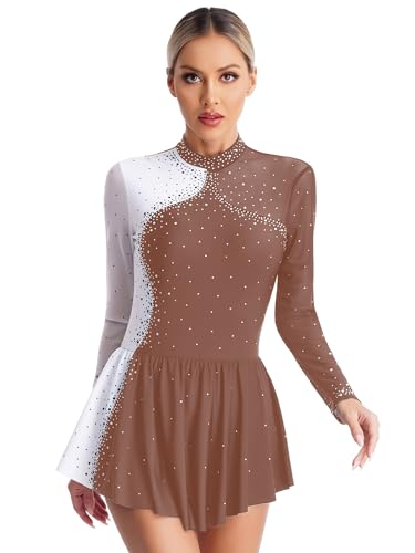 Robe de patinage artistique haut de gamme avec paillettes et manches longues
