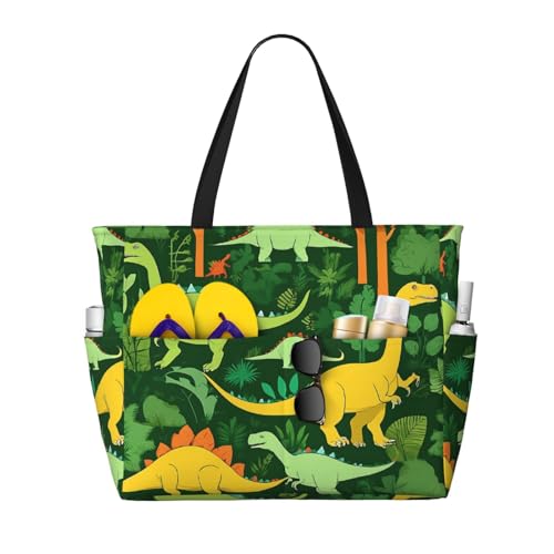 (Palm Leaf) Large Beach Tote Bag For Women With Zipper Foldable Lightweight Travel Pool Bag For Vacation Shopping