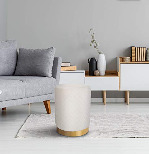 Birdrock Home Round Cream Velvet Ottoman Foot Stool With Lattice Design – Soft Compact Padded Stool – Gold Trim - Great For The Living Room Or Bedroom – Decorative Furniture – Foot Rest #TOP1