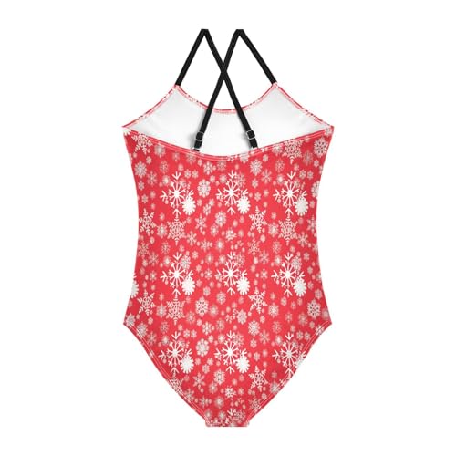 Girls Swimming Suits 3-10 Y Beach Swimsuit, White Snowflakes Red2
