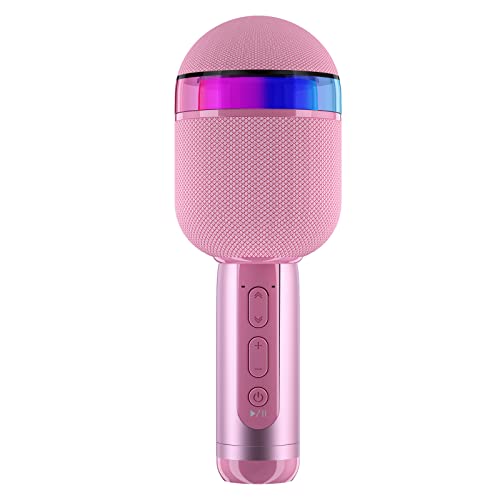 BONAOK Wireless Bluetooth Karaoke Microphone with LED Lights, 4 in 1 Portable Handheld Karaoke Machine Speaker Birthday Gifts for All Ages V09(P-Ink)