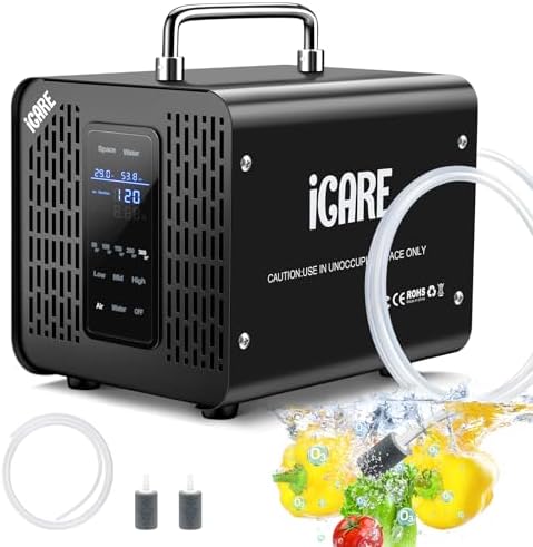 Smart Ozongenerator 60000mg/h Digitaler Ozongenerator für Wasser und Luft | Ozongerät mit 120 Min Timer für 300㎡ Geruchskiller für Auto, Rauch, Haustiergerüche, Küchengerüche Reini