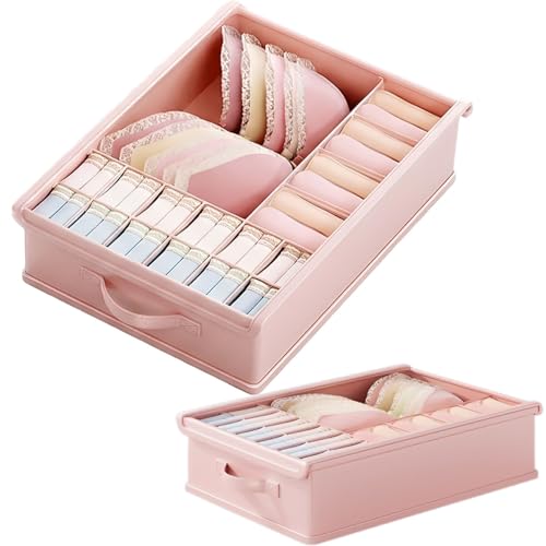 2 Pack Drawer Organizers Clothes, 17 Cell Underwear Organizer with Lid for Closet Organizers and Storage Boxes, Foldable Wardrobe Clothes Storage Bins for Underwear, Socks, Bras, Ties, Lingerie
