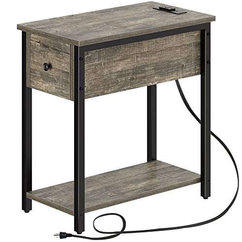 Rolanstar End Table with Charging Station & USB Ports, Narrow Side Table with Drawer Sofa Bedside Table for Living Room, Grey Rolanstar End Table with Charging Station & USB Ports, Narrow Side Table with Drawer Sofa Bedside Table for Living Room, Grey