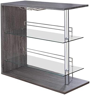 Coaster Furniture Coaster Contemporary Rectangular Bar Unit with 2 Shelves and Wine Holder Weathered Grey and Chrome 100156