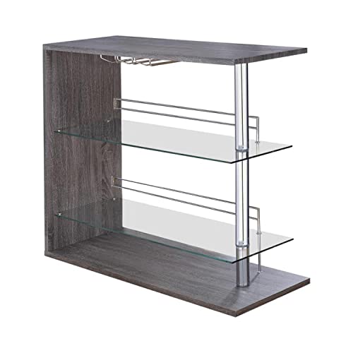 Coaster Furniture Coaster Contemporary Rectangular Bar Unit With 2 Shelves And Wine Holder Weathered Grey And Chrome 100156 #TOP19