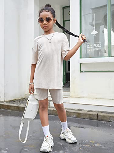 Image of Floerns Girls Rib Knit Short Sleeve T Shirt with Biker Shorts Set 2 Piece Outfit