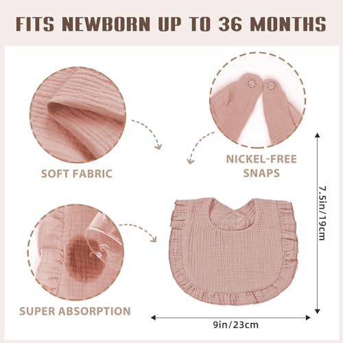 duludulu 6 Pack Muslin Baby Bibs for Baby Girls, Muslin Bibs Drool Bandana Bibs (Sweet Pink)