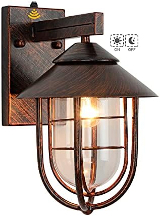 VOCLDFA Dusk to Dawn Sensor Outdoor Wall Lantern Nautical Style Outdoor Lighting fixtures Wall Mount Waterproof Outdoor Wall Sconce Retro Oil Rubbed Bronze Finish Outside Wall Lamp for Porch Yard