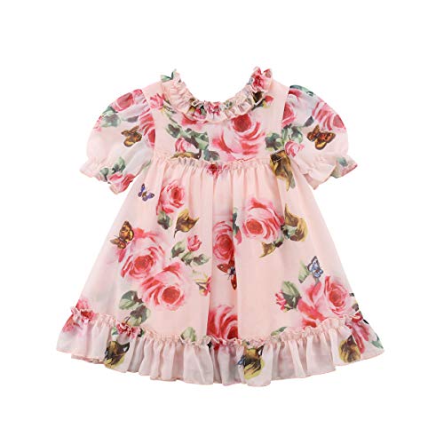 Lefyira Baby Kids Girls Dress Sleeveless Watermelon Print Ruffle Hem Princess Sundress Summer Casual Outfit (3-4T, J-Pink)