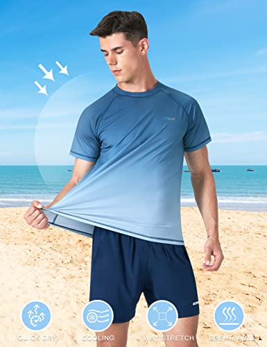 Men's Swim Shirts Rashguard Upf 50+ Uv Sun Protection Shirts Quick Dry Cool Fishing Beach Swimming Short Sleeve(Gradient Navy L) #TOP4
