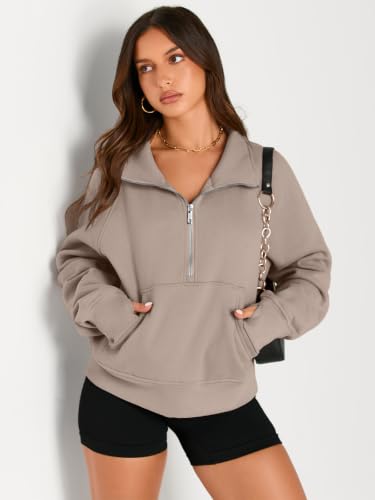Image of AUTOMET Womens Sweatshirts Half Zip Fleece Pullover Fall Outfits | Fall Fashion Clothes 2026,Cropped Hoodies,Cute Y2k Tops,Quarter Zipper Sweater,Winter Loungwear Outfits