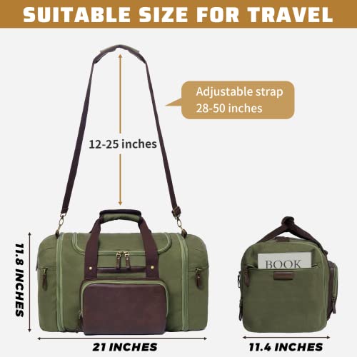 Vorspack Canvas Duffle Bag for Travel - 45L/21 Inches Duffel Bag for Men and Women Expandable Weekender Bag Carry On Bag for Travel Work Gym - Army Green