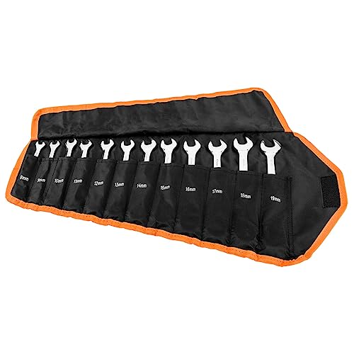 Image of NEO Tools Ratchet Ring Spanner Set with 12 Flat Combination Spanners with Ratchet and Switch/Switch Lever 8-19 mm, Includes Practical Storage Bag, CRV Steel