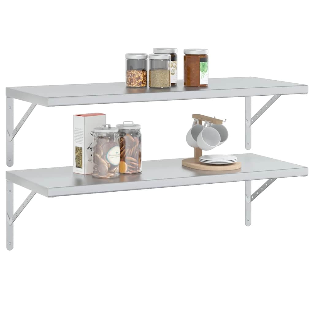Silver Inless - Estantes flotantes de pared de acero, 2 unidades, 100 x 40 x 3 cm, capacidad de 50 kg, perfectos para sala de estar, oficina, estudio, hogar moderno Sto Solut