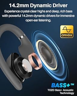 TOZO OpenWear Open-Ear Headphones, AI Translation Earbuds for 164 Languages, Bluetooth 5.4 with Smart Digital Display, Fast Charging, ENC Noise Cancelling Running Headphones for Sports, Office (Black)