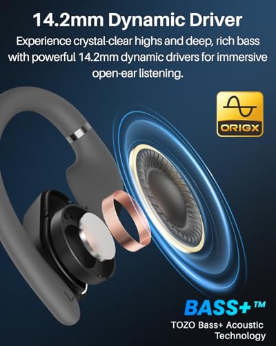 TOZO OpenWear Open-Ear Headphones, AI Translation Earbuds for 164 Languages, Bluetooth 5.4 with Smart Digital Display, Fast Charging, ENC Noise Cancelling Running Headphones for Sports, Office (Black) - Image 5