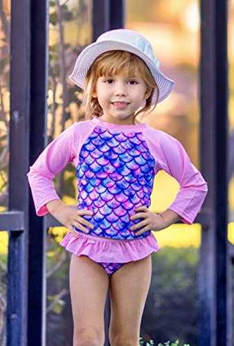 Girls Rash Guard Swimwear 3-4T 3D Print Mermaid Scales Summer Beach Swimsuit Long Sleeve Quick Drying Sun Protection Bikini Shirt And Bottom #TOP3