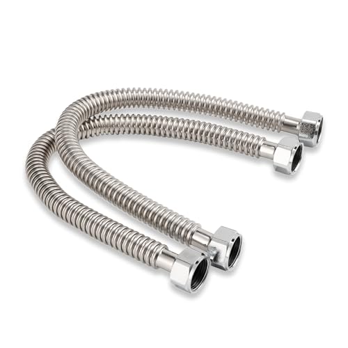 PLUMBINGMASTER Stainless Steel Corrugated Water Heater Connector 18-Inch 1 OD 3/4 FIP* 3/4 FIP hot and cold Corrugated Water flexible hose Leak-Proof 10-Year Warranty 2-pack