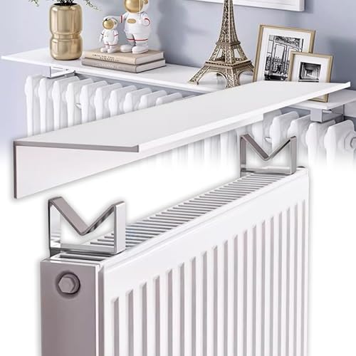 Balda Radiador,Estante Radiador Blanco Sin Taladrar,con Soporte de 6 cm,Cubre Radiadores Cubreradiador Modernos de Aleación de Aluminio,Antihumo Antipolvo,Fácil Ajuste,para el Hogar,Oficina(35cm)