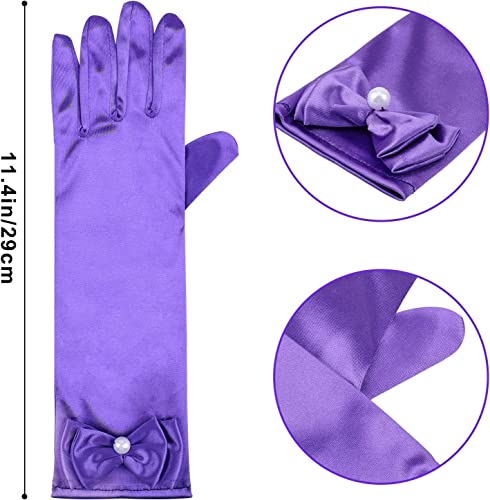 L-Peach Kids Satin Bowknot Formal Gloves Girl's Princess Costume Gloves for Bride Party Halloween Christmas Cosplay - Image 2