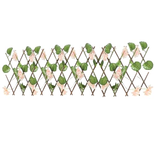 Milisten Pink Artificial Flower Trellis Privacy Screen Fence Panel, Extendable Decorative Garden Lattice with Wood-Like Outdoor Privacy Fence for Balcony Patio Lawn
