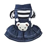 POPETPOP Hund Bekleidung kleine Haustier Hund Katze Welpen Denim Strap Bär Kleid (M)