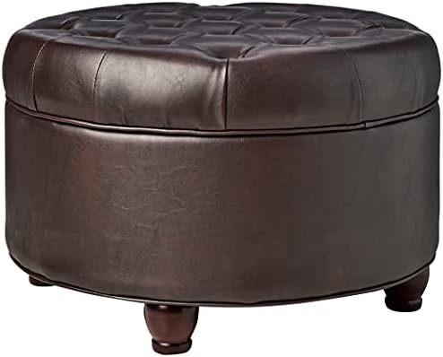 Amazon.com: YDcosyfy PU Leather Round Storage Ottoman with Wooden Lid, 25 Inch Tufted Circle ...