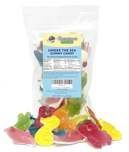 Fish Candy, Ocean Gummies, Ocean Friends Sea Creatures in Assorted Flavors – Soft & Chewy Fish Shapes, Sharks, Turtles & More – Fishing-Themed Candy for Parties, Movie Night & Undersea Birthdays 11 Ounce Resealable Bag