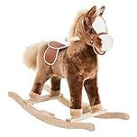 HOMCOM Kids Children Plush Rocking Horse Wooden Base Ride On Toy Rocker with Handle Grip Traditional Toy Fun Gift for Age 3+ (Brown)