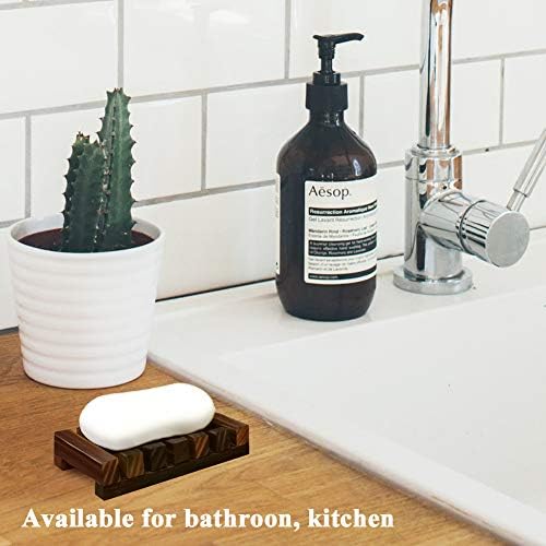 Chefic 2PCS Soap Dishes & 3PCS Soap Bags, Natural Handmade Wooden Soap Holders for Bathroom Kitchen Accessories, Plastic Free Sisal Exfoliating Soap Bag Soap Saver Pouch for Face Body Shower (5 Pack)