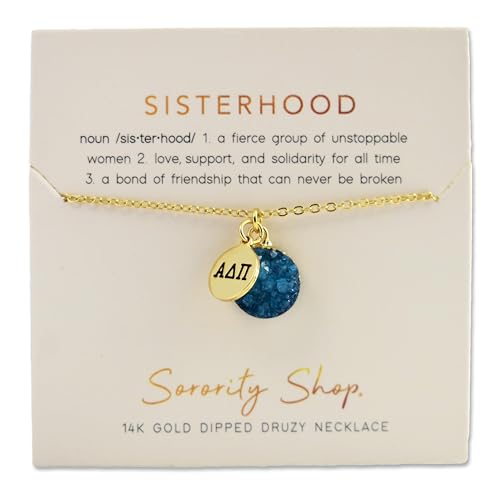 Sorority Shop ADP Necklace - Alpha Delta Pi Blue Druzy Gemstone Necklace With Engraved Pendant – 14K Gold Dipped Jewelry with Blue Gemstone – Sorority Gift, Charm Paraphernalia3