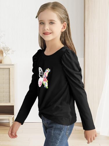 Girls Puff Long Sleeve Shirts Twist Front Lightweight T Shirt Kids Stylish Fall Tops Tee Blouse for Girls3