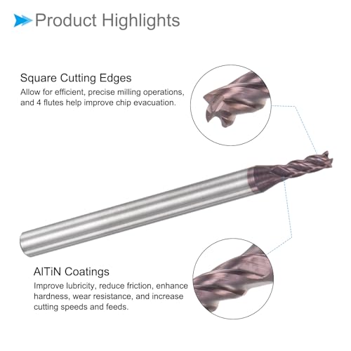 Image of Square Nose End Mill, 2.5mm x 8mm Cutting 4mm Shank, AlTiN Coated M30 Micro Grain Carbide 4 Flutes CNC Router Bits - (Applications: for Milling Stainless Steel Hardened Steel)