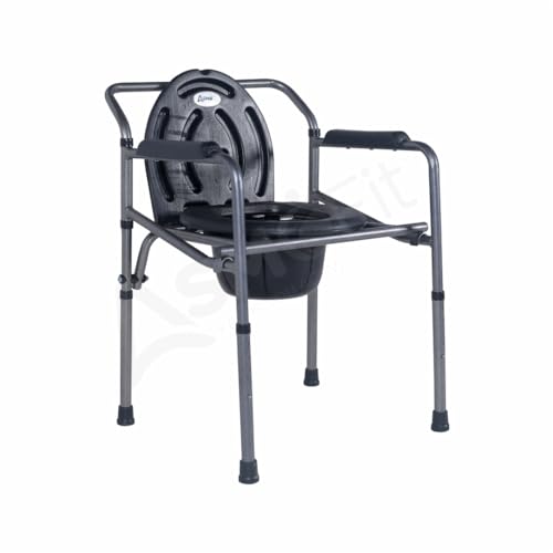 Image of Foldable Commode Chair Height Adjustable Use in Room or Over Toilet, Potty Chair with Armrests, Bedside Commode - Ideal for Adult, Pregnant Women, Elderly - Weight Capacity 100KG (Commode Chair (Standard))