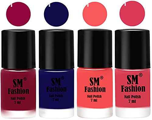 Image of Nail Polish Combo Set (Pack of 4) Quick Dry Gel Finish Nail Paint | Cherry Blossom,Dark Blue,Light Pink,Rose | 7 ml Each