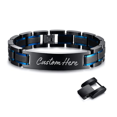 Gamtic Customized Watch Band Bracelet for Men - Personalized Stainless Steel Chunky Bracelets Wristband, with Jewelry Gift Box