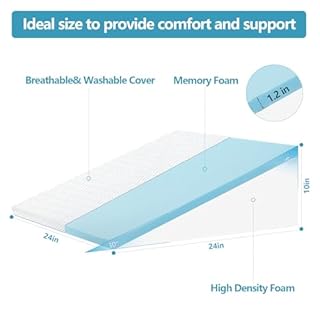 Wedge Pillow for Sleeping, 10 inch Bed Wedge Pillow for Acid Reflux Relief, Sleep Apnea, Snoring, Back Pain Relief, Memory Foam Wedge Pillow for Anti Snoring (Grey & White, 10 inch)